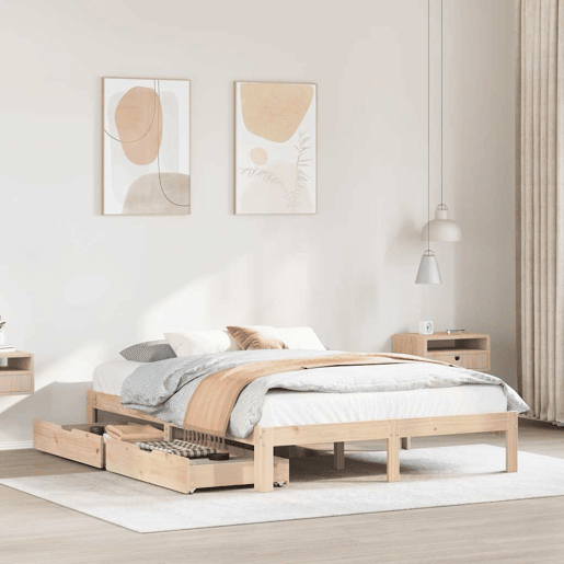 Estrutura De Cama De Casal Moderno c gavetas - 160x200 cm madeira de pinho maciça