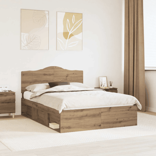 Estrutura de cama de casal moderno com cabeceira - Carvalho Artesanal 150 x 200 cm