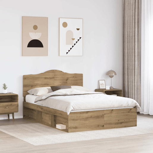 Estrutura de cama de casal moderno com cabeceira - Carvalho Artesanal 150 x 200 cm