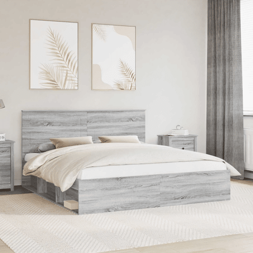 Estrutura da Cama de casal simple com cabeceira Cinza Sonoma 180 x 200 cm
