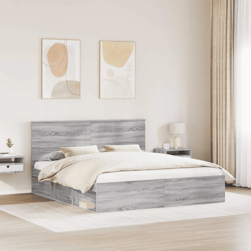 Estrutura da Cama de casal simple com cabeceira Cinza Sonoma 180 x 200 cm