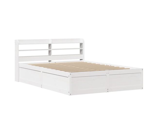 Estructura de cama matrimonial estilo con cabecero madera pino blanco 135x190 cm