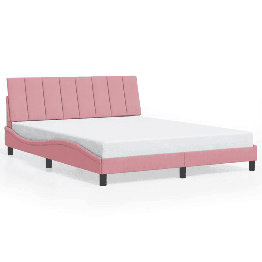 Estrutura de cama de casal moderno com LED - 160x200 cm veludo rosa