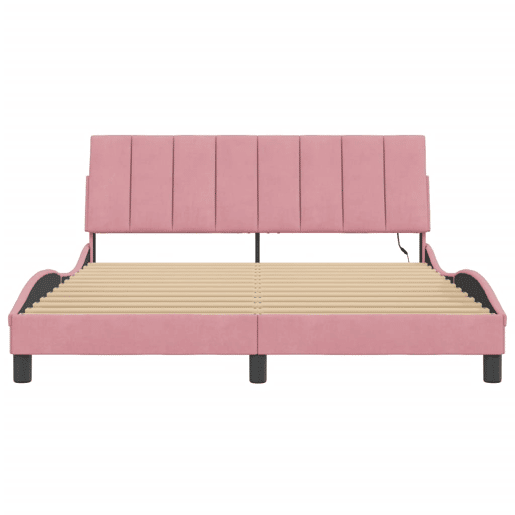 Estrutura de cama de casal moderno com LED - 160x200 cm veludo rosa