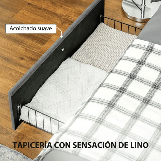 HOMCOM Cama Dupla 140x190 cm Estrutura com 3 Gavetas e Suporte de Aço até 363 kg Cinzento