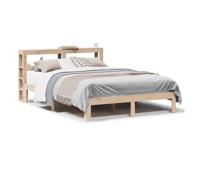 Estructura de cama matrimonial estilo con cabecero madera maciza pino 160x200 cm