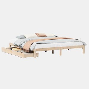 Estrutura De Cama De Casal Moderno c gavetas - 200x200 cm madeira de pinho maciça