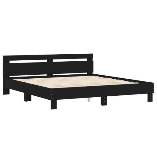 Estrutura de Cama de casal para adultos com cabeceira e luzes LED 200x200 cm preto