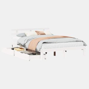 Estrutura De Cama De Casal Moderno c gavetas - 150x200 cm pinho maciço branco