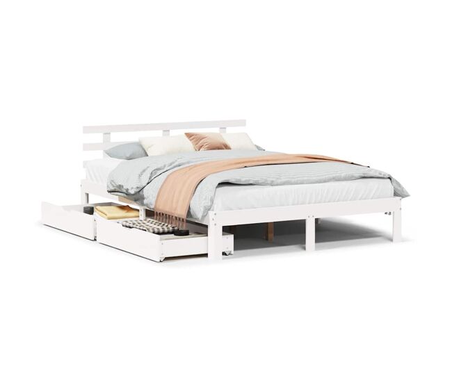 Estructura de cama Doble matrimonial con cajones madera de pino blanca 150x200cm