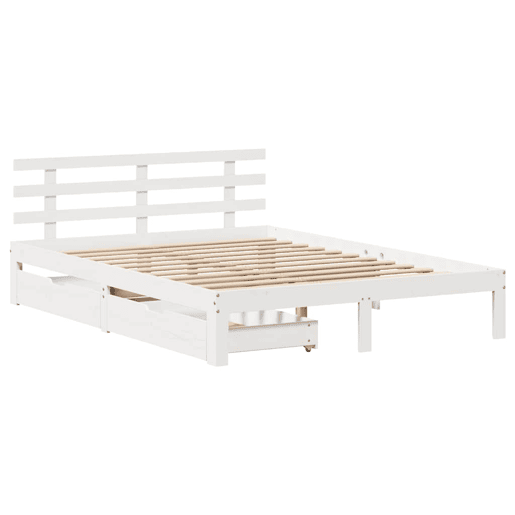 Estrutura De Cama De Casal Moderno c gavetas - 150x200 cm pinho maciço branco Estrutura De Cama De Casal Moderno c gavetas - 150x200 cm pinho maciço branco