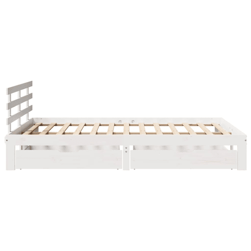 Estrutura De Cama De Casal Moderno c gavetas - 150x200 cm pinho maciço branco Estrutura De Cama De Casal Moderno c gavetas - 150x200 cm pinho maciço branco