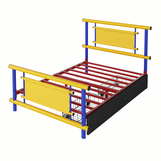 Cama infantil de metal 90 x 200 cm - com gavetas, estrutura robusta em aço, cama de plataforma que poupa espaço para meninos e meninas, design em cores vivas - azul