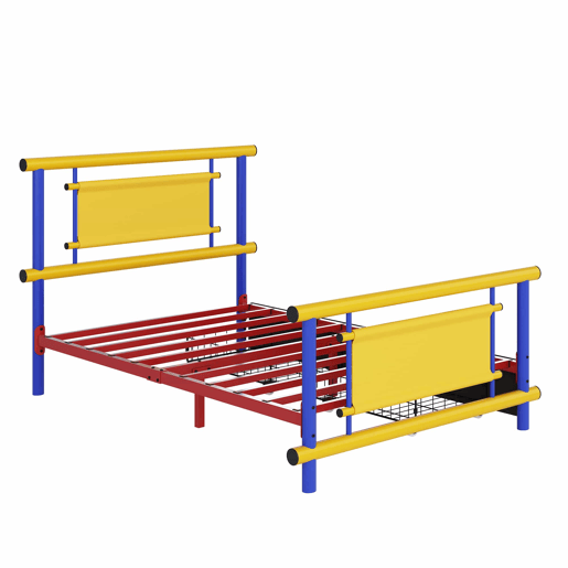 Cama infantil de metal 90 x 200 cm - com gavetas, estrutura robusta em aço, cama de plataforma que poupa espaço para meninos e meninas, design em cores vivas - azul