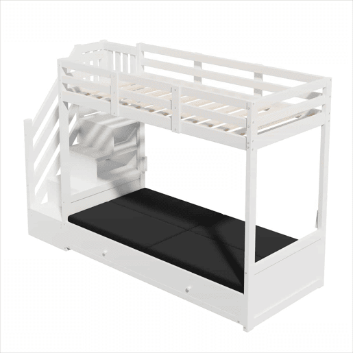 Beliche infantil multifuncional 90x200 - com escada e armário, 2 gavetas, cama inferior convertível em sofá, com almofadas, sem colchão - branco