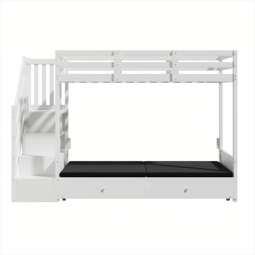 Beliche infantil multifuncional 90x200 - com escada e armário, 2 gavetas, cama inferior convertível em sofá, com almofadas, sem colchão - branco