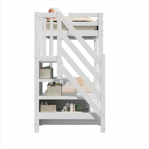 Beliche infantil multifuncional 90x200 - com escada e armário, 2 gavetas, cama inferior convertível em sofá, com almofadas, sem colchão - branco