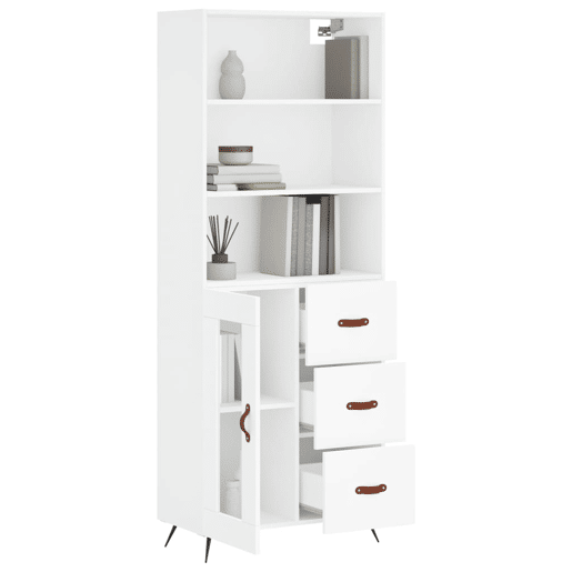 Armário alto - Bufete - Móvel de apoio 69,5x34x180 cm derivados de madeira branco pt636
