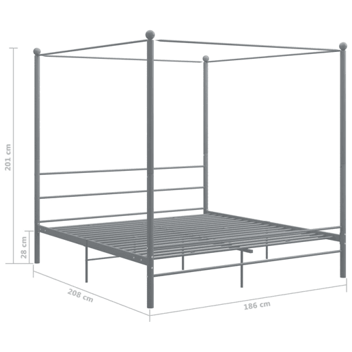 Estrutura de Cama de casal simple com dossel 180x200 cm metal cinzento