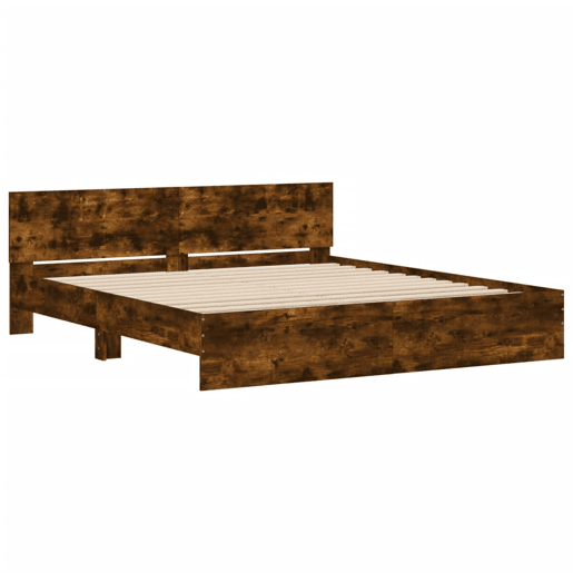 Estrutura de Cama de casal para adultos com cabeceira 160x200 cm carvalho fumado Estrutura de Cama de casal para adultos com cabeceira 160x200 cm carvalho fumado