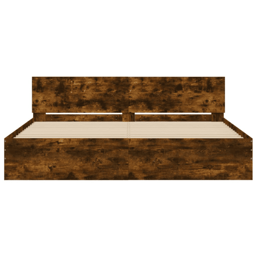 Estrutura de Cama de casal para adultos com cabeceira 160x200 cm carvalho fumado Estrutura de Cama de casal para adultos com cabeceira 160x200 cm carvalho fumado
