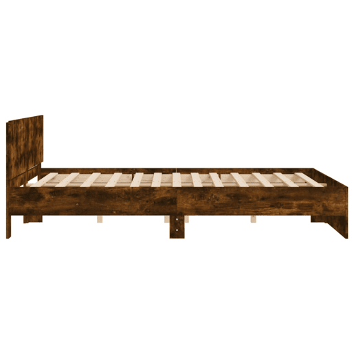 Estrutura de Cama de casal para adultos com cabeceira 160x200 cm carvalho fumado Estrutura de Cama de casal para adultos com cabeceira 160x200 cm carvalho fumado
