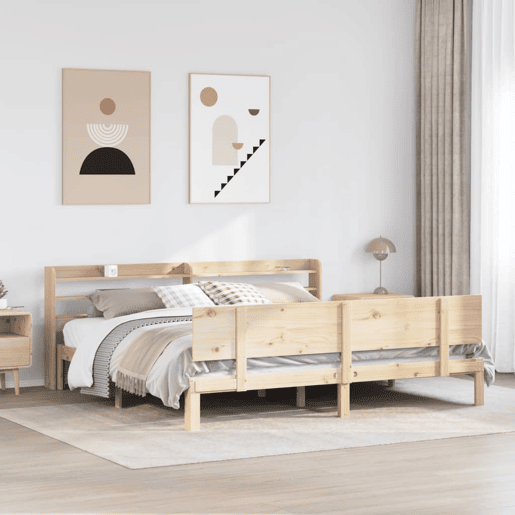 Estrutura de Cama de casal moderno com cabeceira 200x200 cm pinho maciço Estrutura de Cama de casal moderno com cabeceira 200x200 cm pinho maciço