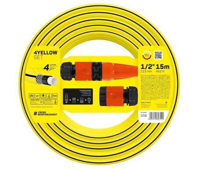 Set de riego 4yellow de diámetro 1/2"(12,5mm) con una longitud de 15 metros.