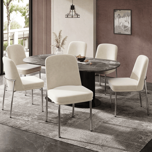 Cadeiras de sala de jantar 2 unidades - almofada grossa, pernas metálicas, estilo moderno minimalista - bege
