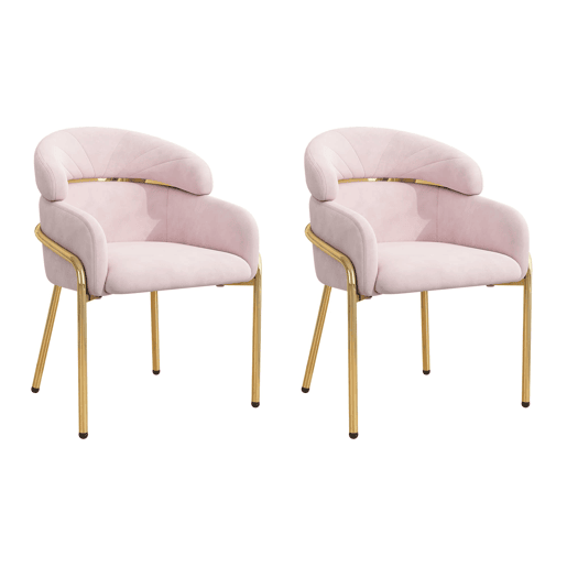 Cadeira de sala de jantar 2 unidades - design luxuoso e leve, sala de estar e quarto, pernas metálicas, veludo rosa