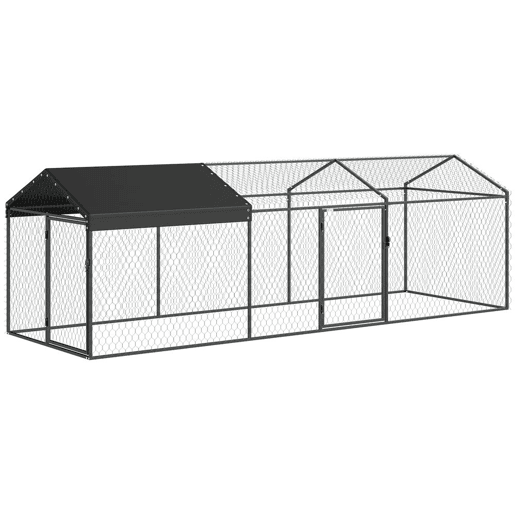 PawHut Galinheiro para Exterior Grande, 3x1x1 m, Galinheiro Metálico com Cobertura em Tecido Oxford, Anti-UV e Impermeável, 2 Portas com Fecho, Jaula para 3-5 Galinhas, Patos ou Coelhos, Preto
