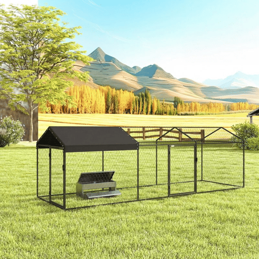 PawHut Galinheiro para Exterior Grande, 3x1x1 m, Galinheiro Metálico com Cobertura em Tecido Oxford, Anti-UV e Impermeável, 2 Portas com Fecho, Jaula para 3-5 Galinhas, Patos ou Coelhos, Preto