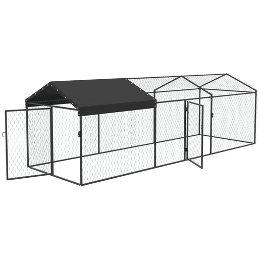 PawHut Galinheiro para Exterior Grande, 3x1x1 m, Galinheiro Metálico com Cobertura em Tecido Oxford, Anti-UV e Impermeável, 2 Portas com Fecho, Jaula para 3-5 Galinhas, Patos ou Coelhos, Preto