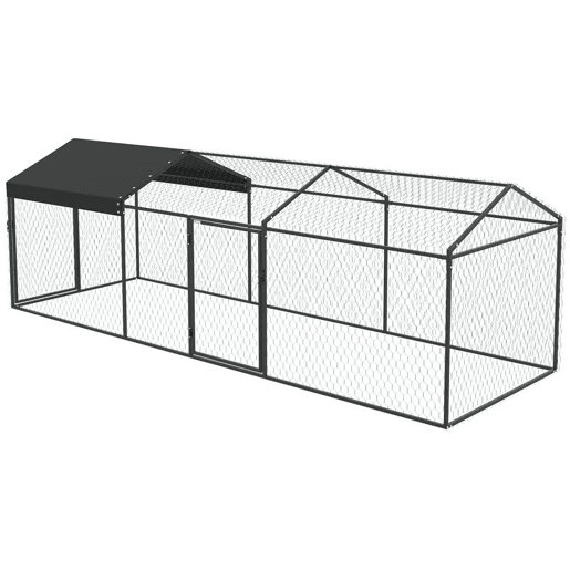 PawHut Galinheiro para Exterior Grande, 3x1x1 m, Galinheiro Metálico com Cobertura em Tecido Oxford, Anti-UV e Impermeável, 2 Portas com Fecho, Jaula para 3-5 Galinhas, Patos ou Coelhos, Preto