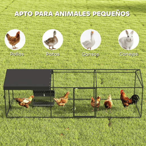 PawHut Galinheiro para Exterior Grande, 3x1x1 m, Galinheiro Metálico com Cobertura em Tecido Oxford, Anti-UV e Impermeável, 2 Portas com Fecho, Jaula para 3-5 Galinhas, Patos ou Coelhos, Preto