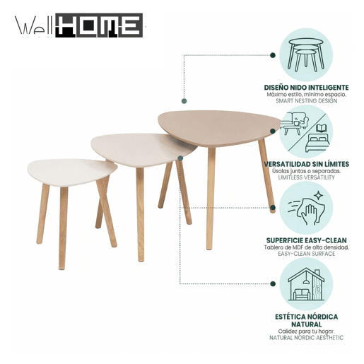 Conjunto de 3 mesas de encaixe Well Home Conjunto de 3 mesas de encaixe Well Home