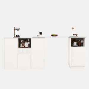 Mesa de bar giratória 210x30x100,9 cm - Design moderno, armazenamento aberto, superfície em mármore - Branco