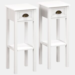 HOMCOM Conjunto de 2 Mesas Auxiliares Modernas, Mesas de Apoio para Sofá, com Gaveta e Prateleira, Mesas de Cabeceira para Sala, Quarto, 30x30x75 cm, Branco