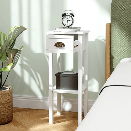 HOMCOM Conjunto de 2 Mesas Auxiliares Modernas, Mesas de Apoio para Sofá, com Gaveta e Prateleira, Mesas de Cabeceira para Sala, Quarto, 30x30x75 cm, Branco