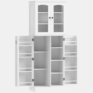 HOMCOM Armário de Cozinha Armário Despensa de Cozinha com Portas Acrílicas de Fecho Suave 10 Prateleiras 8 Compartimentos com 4 Prateleiras Ajustáveis para Sala de Jantar 60x40x162 cm Branco