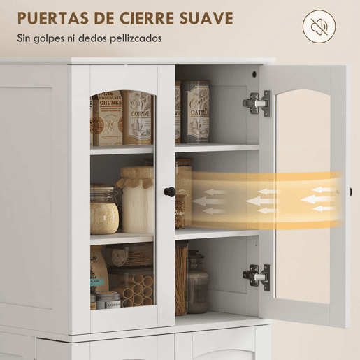 HOMCOM Armário de Cozinha Armário Despensa de Cozinha com Portas Acrílicas de Fecho Suave 10 Prateleiras 8 Compartimentos com 4 Prateleiras Ajustáveis para Sala de Jantar 60x40x162 cm Branco