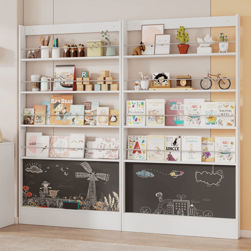 Estante para livros 200x10x180 cm - 4 níveis, economia de espaço, anti-capotamento - Branco