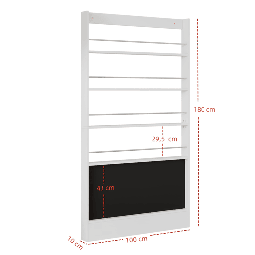 Estante para livros 200x10x180 cm - 4 níveis, economia de espaço, anti-capotamento - Branco