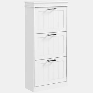 HOMCOM Sapateira Estreita 24 cm com 3 Portas Rebatíveis, Móvel Sapateira para Entrada, Prateleiras Ajustáveis, até 15 Pares de Sapatos, Ideal para Corredores e Espaços Pequenos, Branco