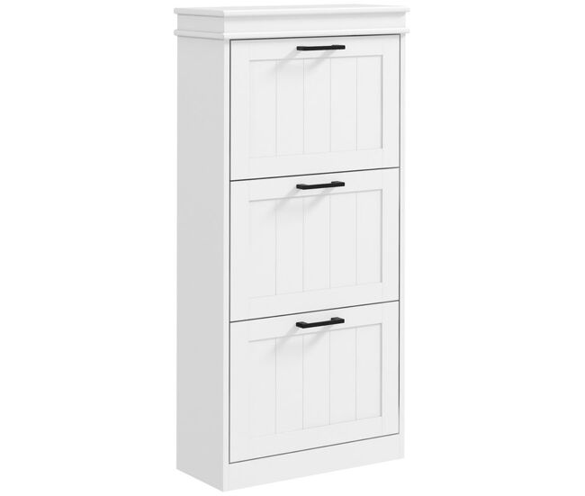 Homcom zapatero estrecho de 24 cm con 3 puertas abatibles, mueble zapatero entrada recibidor, estantes ajustables, para 12-15 pares de zapatos, para pasillo, espacios reducidos, blanco