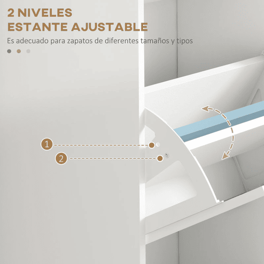 HOMCOM Sapateira Estreita 24 cm com 3 Portas Rebatíveis, Móvel Sapateira para Entrada, Prateleiras Ajustáveis, até 15 Pares de Sapatos, Ideal para Corredores e Espaços Pequenos, Branco