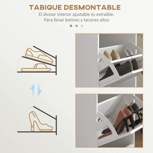 HOMCOM Sapateira Estreita 24 cm com 3 Portas Rebatíveis, Móvel Sapateira para Entrada, Prateleiras Ajustáveis, até 15 Pares de Sapatos, Ideal para Corredores e Espaços Pequenos, Branco