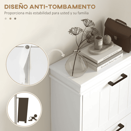 HOMCOM Sapateira Estreita 24 cm com 3 Portas Rebatíveis, Móvel Sapateira para Entrada, Prateleiras Ajustáveis, até 15 Pares de Sapatos, Ideal para Corredores e Espaços Pequenos, Branco