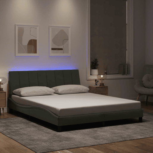Estrutura de cama de casal moderno com LED - 160x200 cm veludo cinzento-claro