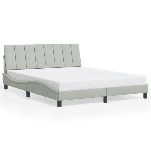 Estrutura de cama de casal moderno com LED - 160x200 cm veludo cinzento-claro